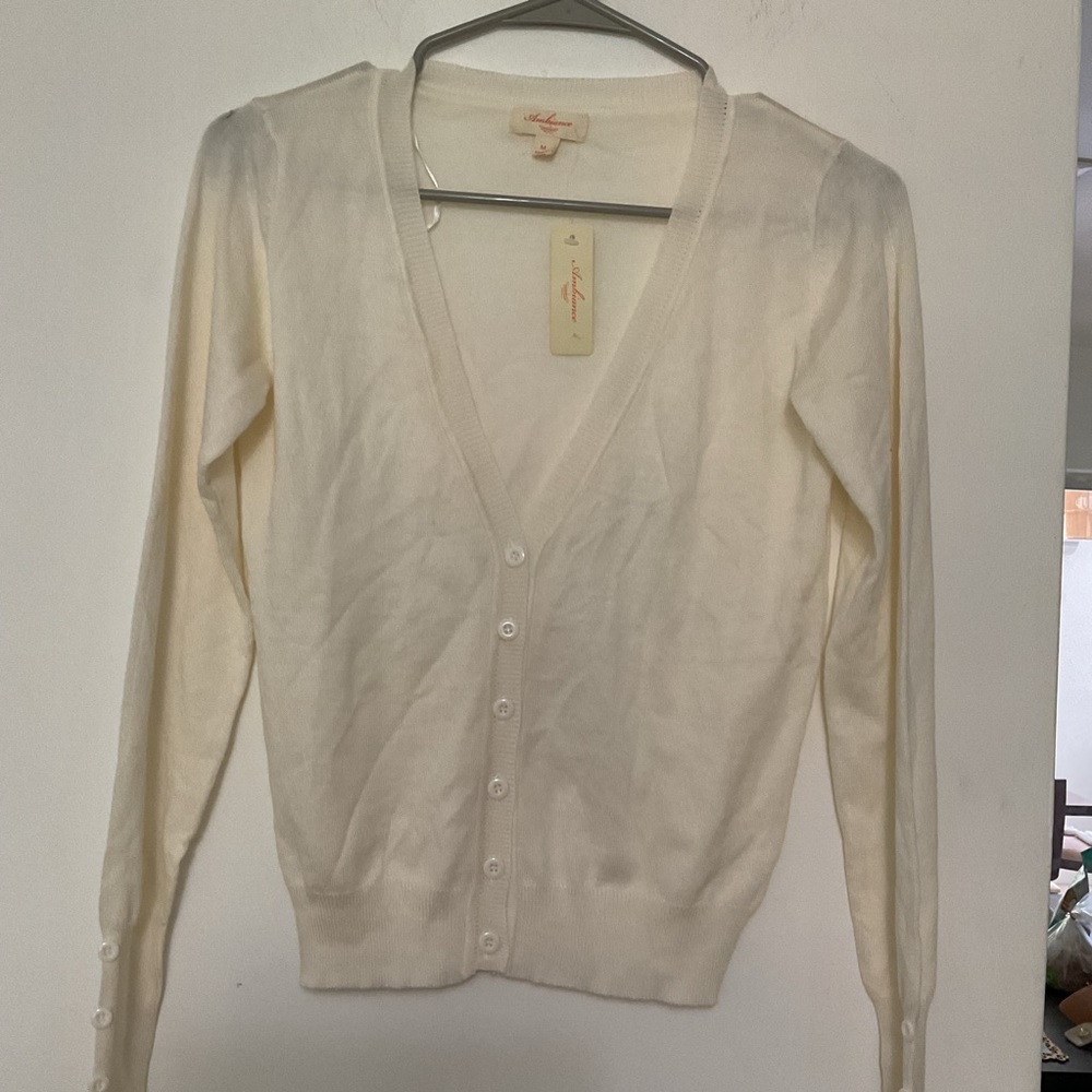 Ambiance Cream V-Neck Button Front Cardigan